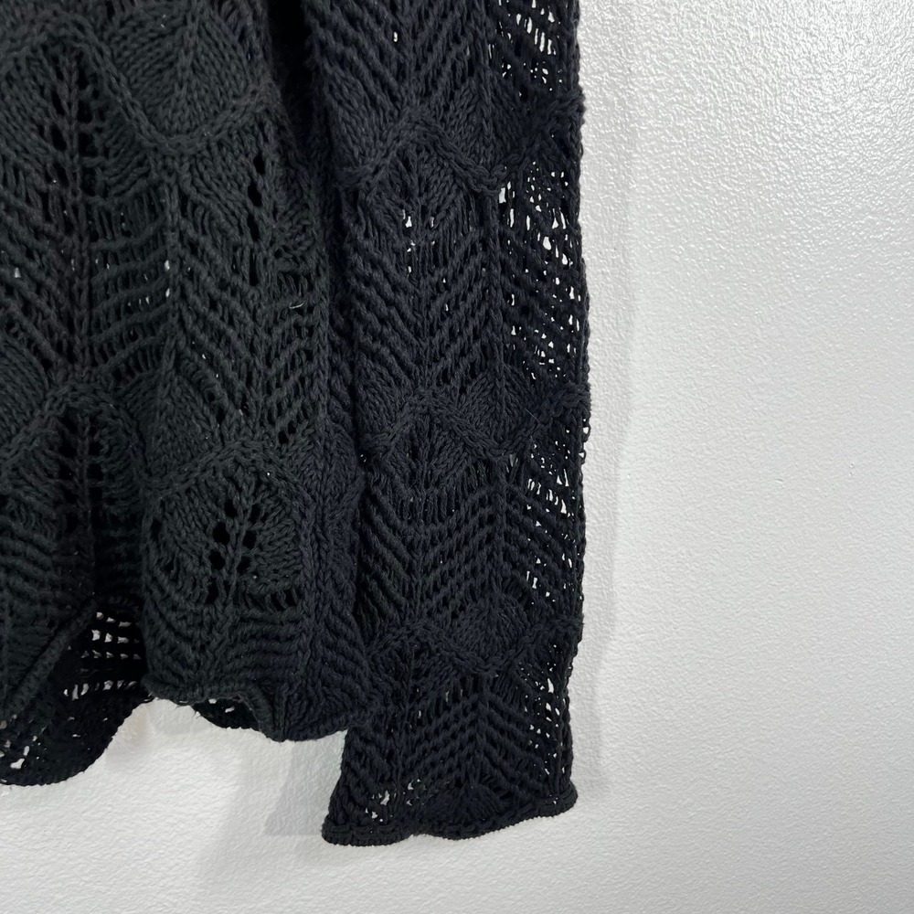 Zara Pointelle Openwork Lace Knit Sweater Black Womens Medium M Crochet Pullover - Picture 7 of 10